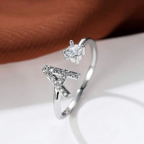 Trendy boutique Jewelry - 🤩 Letter “A” Cubic Zircon Silvertone Adjustable Ring NWT